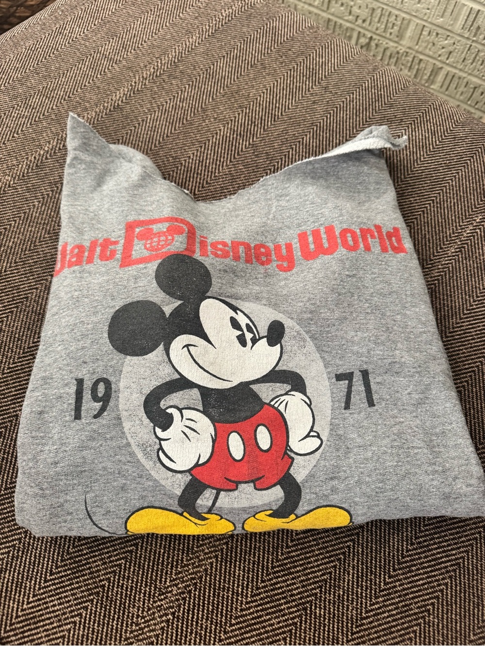 Vintage Disney Off The Shoulder Gray Mickey Mouse Sweatshirt
